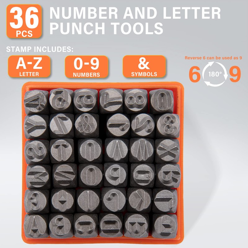 Metal Letter Punch Set 1/4 (6mm),36PC Steel Number and Letter