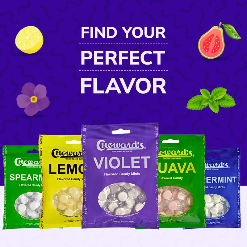 Choward's Violet Mints Candy Bag | Bold Aromatic Flavor |