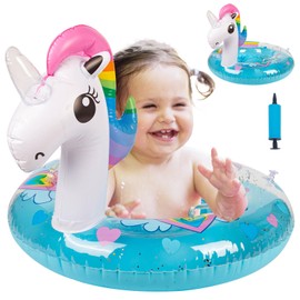 Baby Float 6-12-18-36 Months, Inflatable Baby Swim Ring with Safety Seat | Toddler Swimming Float for 1 2 3 Year Old, Soft Padded Design, Bath & Pool Accessories(Unicorn - Blue)