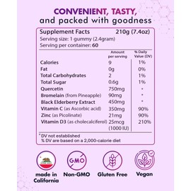 Quercetin Gummies by BioVitalica - Quercetin with Bromelain Vitamin C and Zinc & Elderberry + Vitamin D3-5 in 1 Immune Support - Zinc Quercetin 750 mg for Kids and Adults (1)