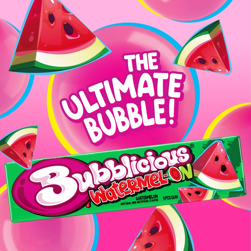 Bubblicious Watermelon Gum, 18 Packs of 5 Pieces (90 Total