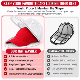 2 Pack Hat Cleaner for Washing Machine – Protective Cap Washing Cage with Mesh Bag for Baseball Caps