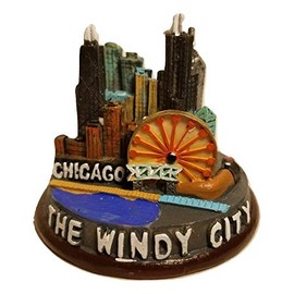 Chicago The Windy City Souvenir Paperweight with Willis Tower, Hancock Building, Navy Pier & Lake Michigan