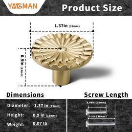 Yagman Brushed Gold Cabinet Knobs 10 Pack Round Sunflower Dresser Knobs Drawer Hardware Cupboard Handles Furniture Knobs for Bathroom Single Hole Knobs Kitchen SH-BG-K10