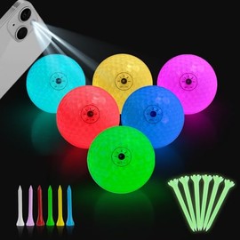 Crestgolf Glow in The Dark Golf Balls - Turn On &Off with Flashlight Light Up LED Night Balls- with 12 Golf Tees and Storage Bag - for Men Kids Women