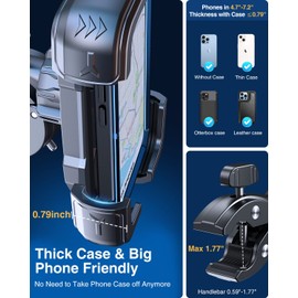 Bovemanx Motorcycle Phone Mount Holder, [150mph Wind Anti-Shake][7.2inch Big Phone Friendly] Bike Phone Holder, Motorcycle Handlebar Cell Phone Clamp, Compatible with iPhone 16 Pro Max, Black