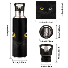 YoCosy Insulated Stainless Steel Water Bottle with Straw 20oz Cute Black Animal Cat Sports Water Bottles BPA Free Leakproof Metal Vacuum Flask Jug for Kids Gym Fitness