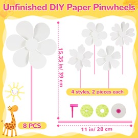 Simgoing 8 Pcs DIY Paper Pinwheels Bulk 8.6 Inch Color Your Own Pinwheel White Blank Paper Pinwheels Craft Kits Windsock Craft for Boys Girls Summer Activities School Group Daycare Home Project
