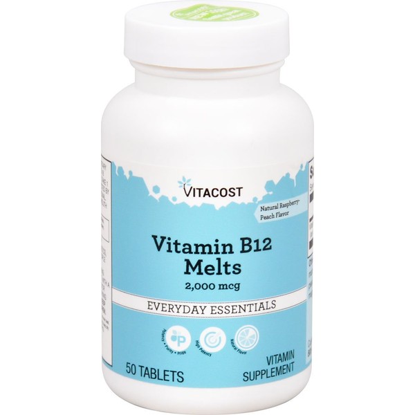 Vitacost Vitamin B12-2000 mcg - 50 Quickdots Sublingual Melts Tablets - Raspberry-Peach Flavor