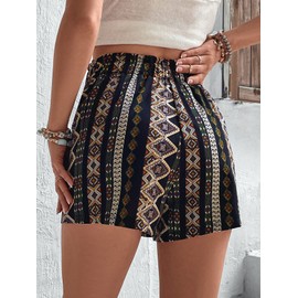 Floerns Women's Summer Tribal Print Elastic Waist Beach Shorts Green Boho S