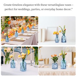 Glass Bud Vases Set of 64 - Blue Assorted Small Mini Glass Vases for Flowers, Crystal Vintage Vase Set, Bulk Centerpieces for Table Décor, Wedding, Home and Events (Blue, 64 Pcs)