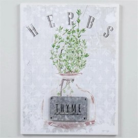 Jeco Herbaceous Floral 3D Thyme Canvas Art in White and Green