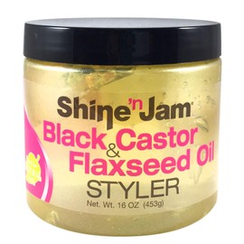 AmPro Shine-n-Jam Castor Oil and Flaxseed Gel - Nourishes Tresses and Adds Shine - Infused With Vitamin E to Condition All Hair Textures - Strengthens with Keratin Protein and Omega 3-16 oz