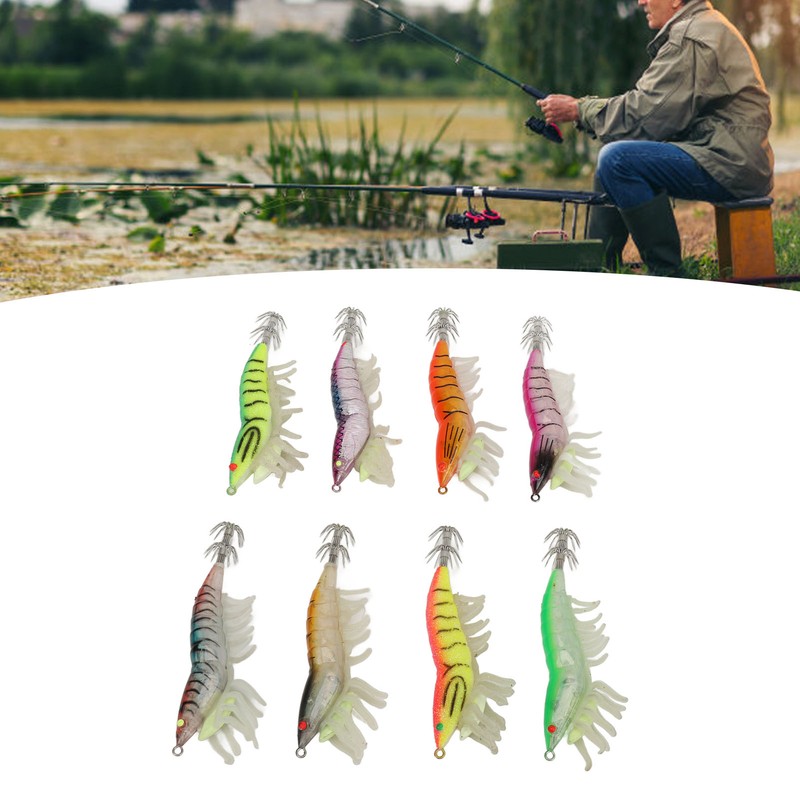 8pcs Shrimp Lures Luminous Silicone Realistic with Sound Beads Shrimp