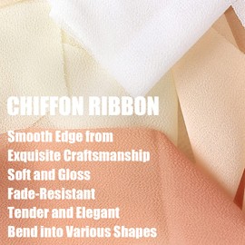 UpUDo 4 Rolls Chiffon Ribbon, 1.5" x 6Yd Pink&Cream Silk Ribbons, Smooth Edges for Wedding Invitations, Bridal Bouquets, DIY Crafts, Gift Wrapping, Holiday Decor