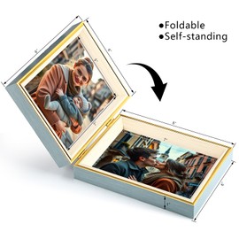 Epecfan Double Picture Frame 5x7 Vertical and Horizontal Hinged Picture Frames stand on Desktop Folding Photo Frame for Tabletop Display(BlueGolden,5x7-7x5)