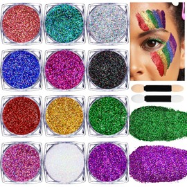 Teenitor Face Glitter Body Glitter Makeup Festival Glitter Gel, 12 Colors Face and Body Glitter Gel, Hair Glitter, Glitter for Face and Hair