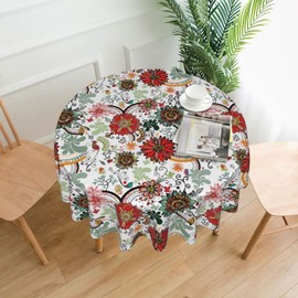 Yilad Multi Color Tropical Flower Washable Polyester Table Cloth Decorative Table Cover Waterproof Round Tablecloth 60 Inch
