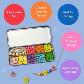 COTTON TWIST Kids Rainbow Bracelet Making Craft Kit - Children Creative Beading Jewellery Designing DIY Play Set with Tin - Suitable for 3-8 Years