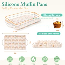 iArtker Silicone Mini Muffin Pan, 24 Cups Muffin Baking Mold With Reinforced Stainless Steel Frame Inside, Nonstick Bakeware Baking Mold Cupcake Molds BPA Free, 2PCS