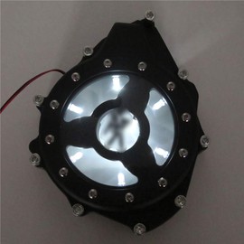 AfterMokit Replacement See Through Engine Stator Generator Cover with White Led for Suzuki GSX1300R Hayabusa 1999-2019 Black Crankcase Cover with Engraved Black Kanji