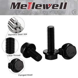 3/8-16 x 1-1/4" Flanged Hex Head Bolts Flange Hexagon Screws, Stainless Steel A2 Black Finish, DIN 6921, 10 PCS