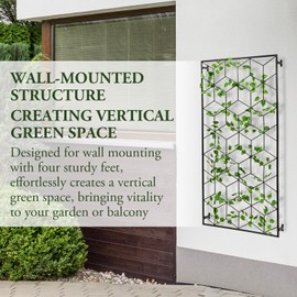 MyGift 4 Foot Geometric Cube Pattern Style Matte Black Metal Wire Garden Trellis, Wall Mounted Large Support Lattice Frame for Climbing Plants and Crawling Vines