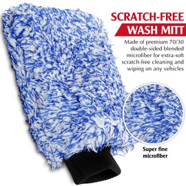 TAKAVU New Car Wash Mitt, 2 Pack Premium Cyclone Microfiber Washing Gloves, Holds Tons of Sudsy Water for Effective Washing, Machine Washable, Lint Free, Scratch Free (Blue)