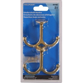 Hillman Hardware Essentials 852305 Under Shelf Coat Hook Brass Plated -2 Pack
