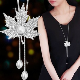 FATASH Women Crystal Pendant Long Tassel Charm Flower Pearl Sweater Chain Necklace Jewellery (Design 8)