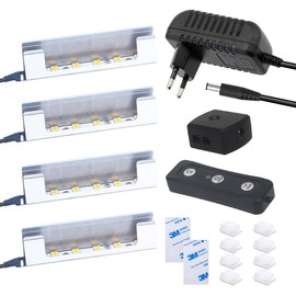 OASHISU OASHISU Vitrinenbeleuchtung 4er Set 6 * 5050SMD Warmwei? LED- Glasbodenbeleuchtung LED inkl. 12V Netzteil mit Schalter, LED Clips warmwei? Glaskantenbeleuchtung fr Vitrine, Regal, Tisch