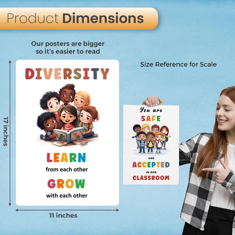 bqw Diversity Posters for Classroom Decor - 11x17 Inch Inclusion