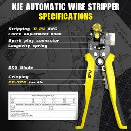 KJE Self-Adjusting Wire Stripper, 3 in 1 Stripper/Cutter/Crimping Heavy Duty Automatic Electrical Wire Strippers for 10-24 AWG,crimping for 10-22 AWG and cutting