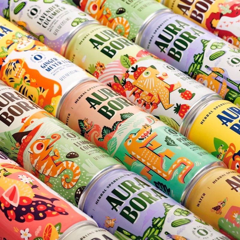 Aura Bora, Strawberry Basil Herbal Sparkling Water, 12 oz Can