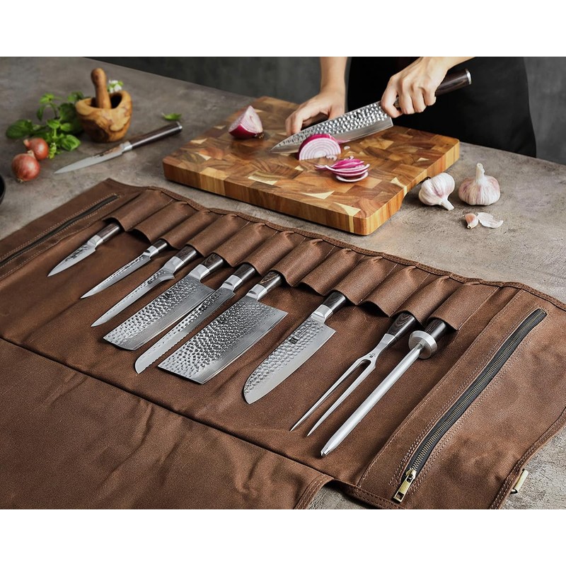 XINZUO Chef Knife Roll Bag-Professional Chef Knife Case-16oz Waxed Canvas