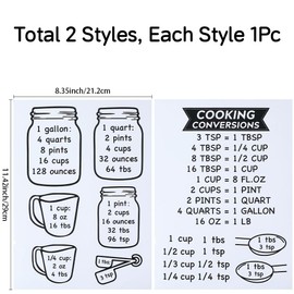 SOFPLATE 2 Pack 11.4 x 8.4 Inch Measuring Cup Decals Kitchen Cabinet Stickers Decal Black Words PVC Metric Measurement Conversion Cup Ounce Chart Sticker Sheets for Kitchen Cooking Baking Fridge Decor