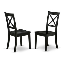 East West Furniture BOC-BLK-W Boston Dining Room Chairs - Cross Back Solid Wood Seat Chairs, Set of 2, Black