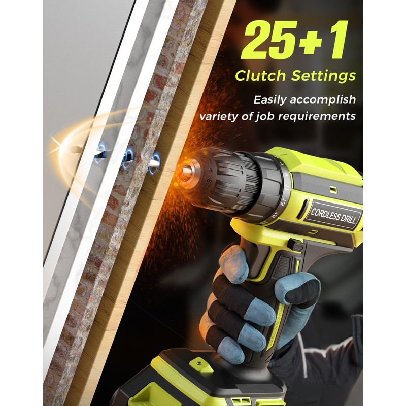 Cordless Drill, 20V MAX Power Drill Set with 2 Batteries