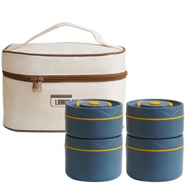 Stainless Steel Bento Box Adult Lunch Box,Portable Insulated Lunch Container Set,65oz Stackable Leak-Proof Bento Lunch Box with Bag,Keep Food Warm Insulated Food Container for Men Women(Blue,4 Layer)