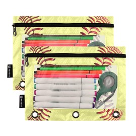 MUCEXQ 2 Pack 3 Ring Binder Pencil Pouch Baseball Pencil Case Pencil Bags with Zipper, Clear PVC Binder Pockets for Office Daily Supplies