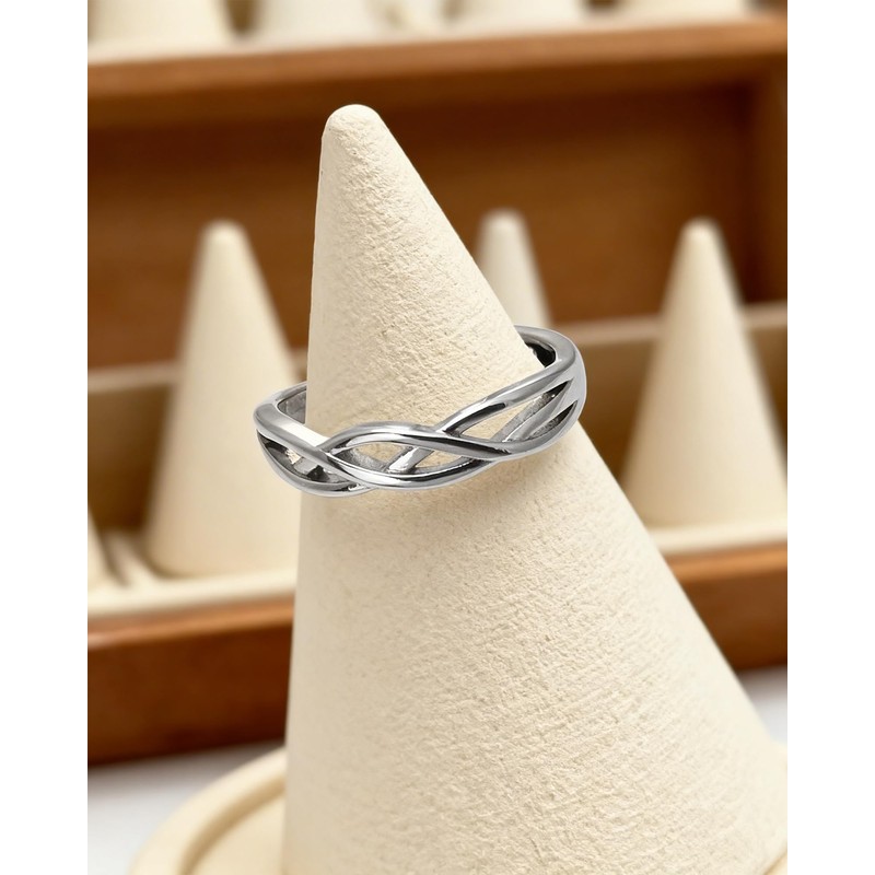 Desnuage Silver Cutout Adjustable Ring with Twisted Heart Knot Minimalist