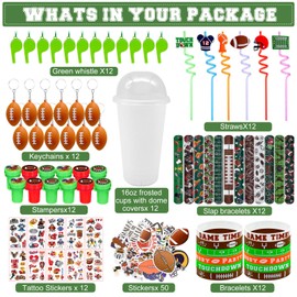146 Pcs Football Party Favors, Sports Party Supplies with Cup Straw Football Keychain Tattoo Sticker Slap Bracelet Whistle Treat Bag Gifts for Classroom Rewards Football Birthday Party (Football)