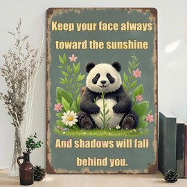 Seeyoo Vintage Metal Signs - Keep your face always toward the sunshine - Panda Theme - Retro Wall Art Decor for Home, Garage, or Office - Durable Tin Sign for Unique Wall Decor