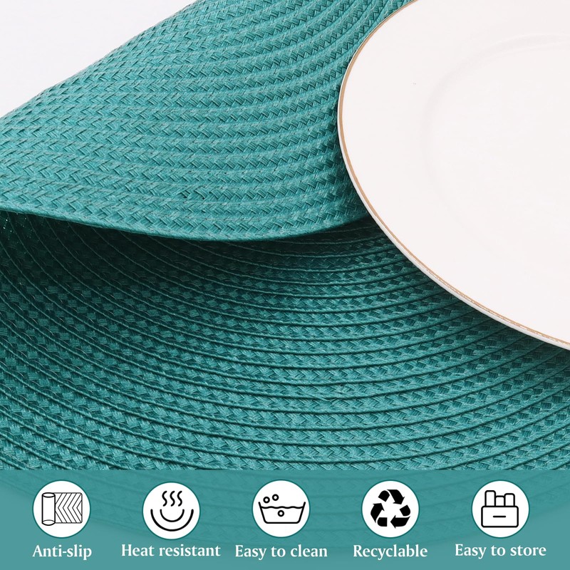 Lake Blue Round Placemats Set of 4 Braided Placemats Plastic