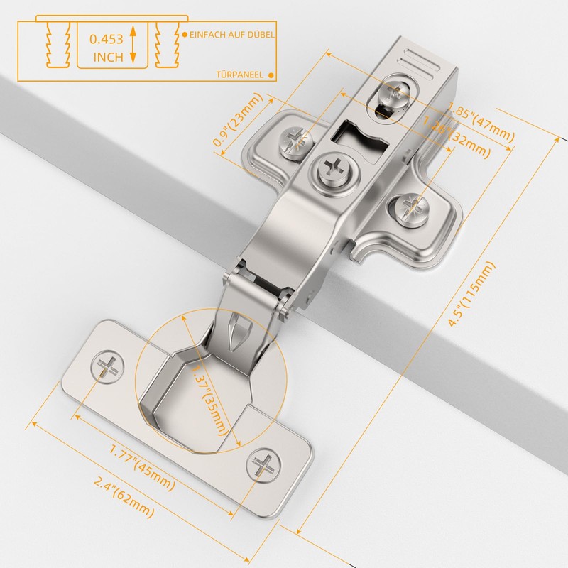 Furniware Pack of 2 Corner Stop Cabinet Hinges, Opening Angle