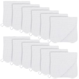 BAMBOO QUEEN 12 Pack Muslin Burp Cloths - Large 20" x 10", Ultra Absorbent 100% Cotton for Baby Drool and Messes - Soft, Gentle Baby Burp Rag for Boys & Girls -White