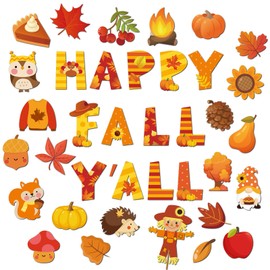 Estune 72 Pcs Happy Fall Cutouts Fall Classroom Bulletin Board Decoration Autumn Maple Leaves Pumpkin Thanksgiving Cutouts DIY Chalkboard for Fall Classroom School Party Supplies