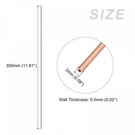 sourcing map Copper Tube (2mm OD x 0.5mm Wall T x 300mm L) 3Pcs, Straight Tubing - for Home Furnishing, Machinery, DIY Handicraft