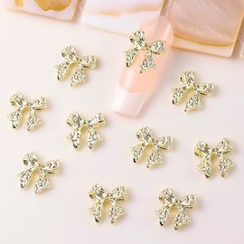 JUNCHAO 10Pcs Gold Bow Nail Charms, 20pcs/set, Rhinestone, Small, Bow, Nail Art Charms, Gold