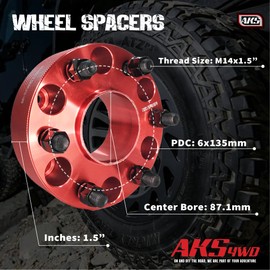 AKS4WD 6x135 Wheel Spacers 1.5 Inch - Espaciadores de Rines 1.5 Pulgadas Wheel Spacer Hubcentric 6 Lug Wheel Spacers for Truck F150 Expedition 2015-2025 Tire Studs M14x1.5 and 87.1 Wheel Hub spacers